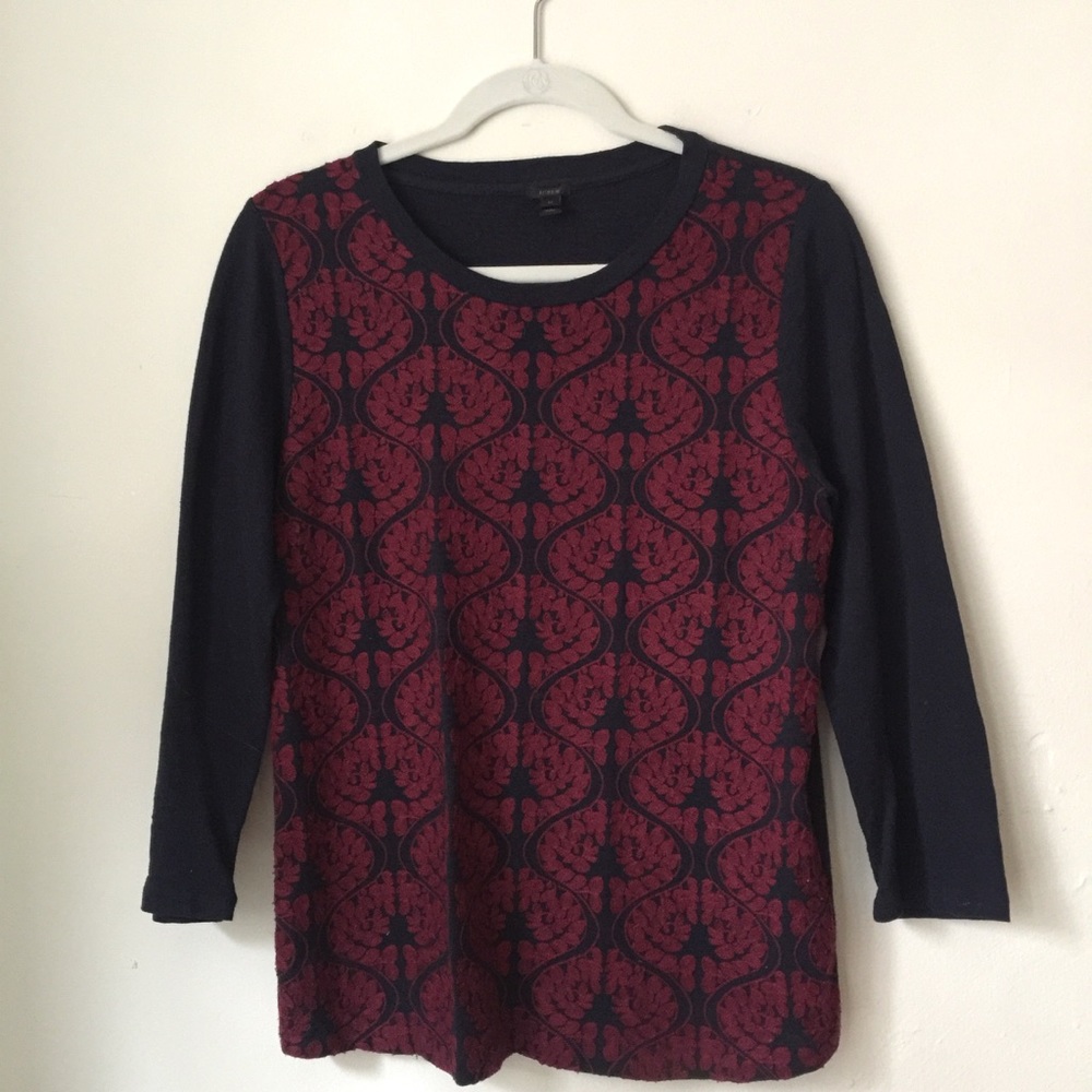 J. Crew navy and red lace long sleeve tee
